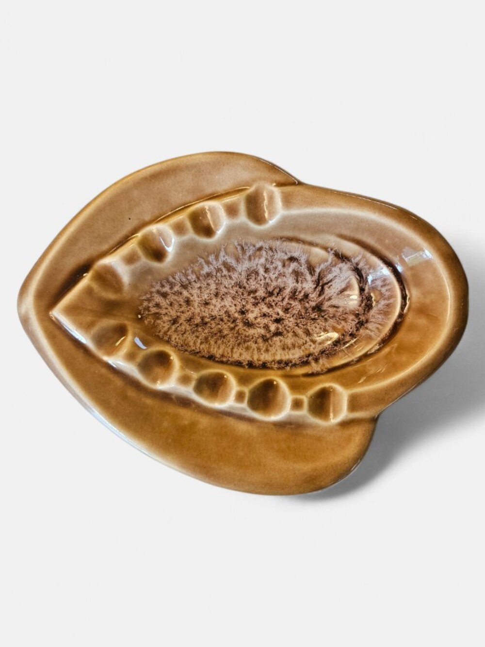 Vintage Mid Century Modern Drip Glaze Brown Ashtray